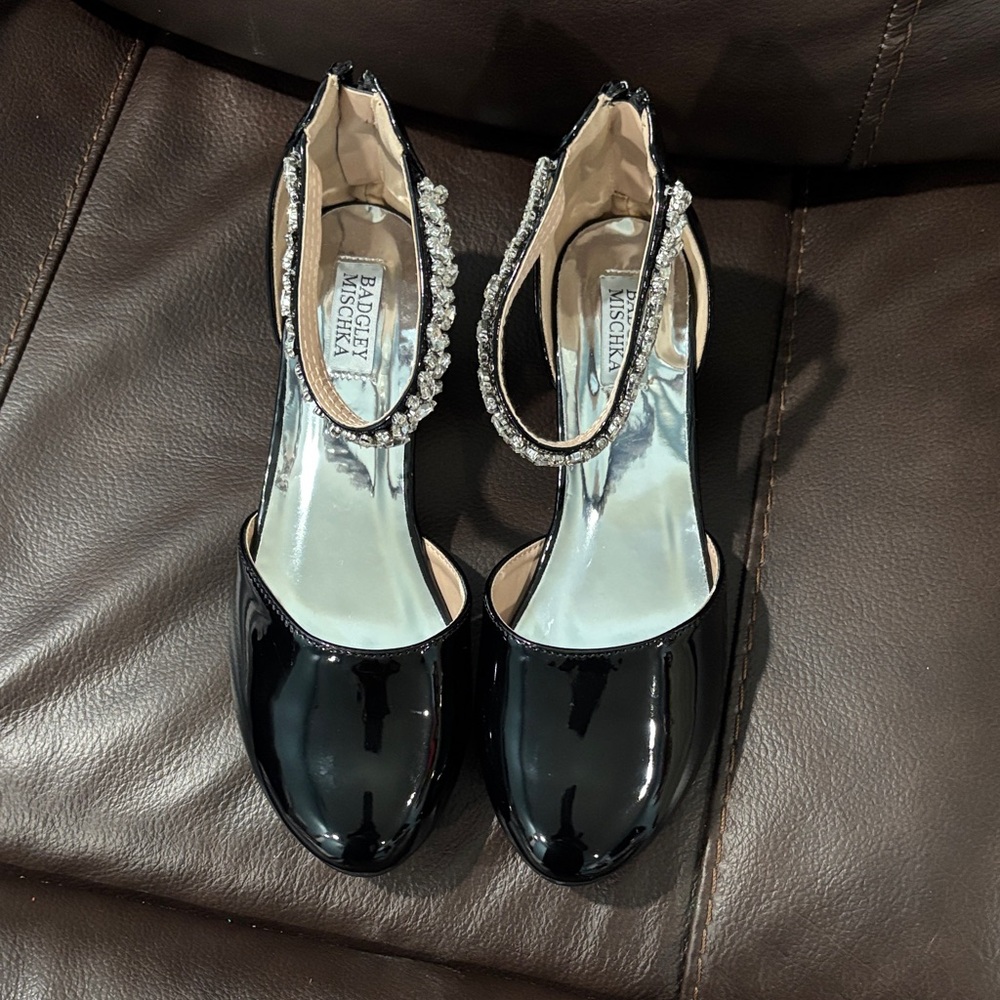 Badgley Mischka Low-Heeled Signature Dress Shoe with Rhinestone Ankle Strap